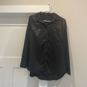 Aeom black silk button down blouse